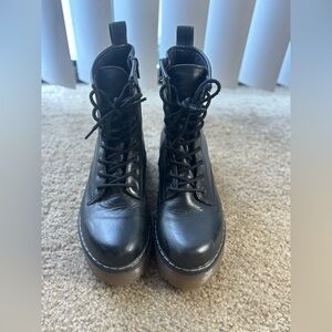 Roolee Black Leather Combat Boots